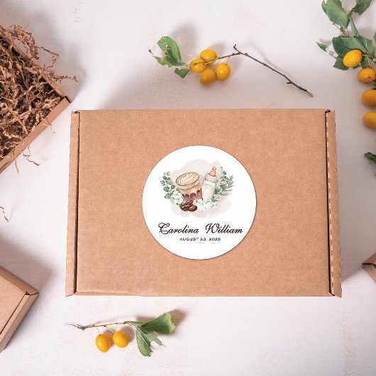 Sticker Rond Bébé brasse de la verdure Baby shower café