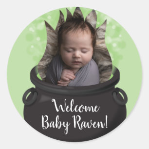 Sticker Rond Bébé brasse Faire-part de naissance Halloween