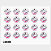 Sticker Rond Bébé Bunco avec chapeau rose et moustache rose (Feuille)
