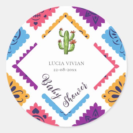 Sticker Rond Bébé Cactus éventail en papier mexicain festif (Devant)