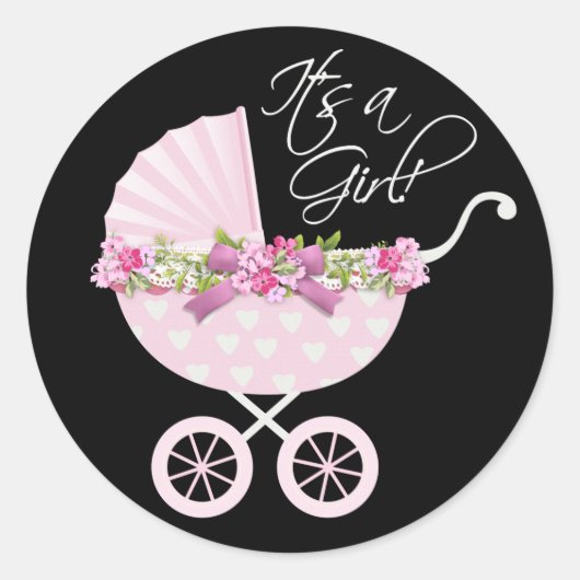 Sticker Rond Bébé calèche rose (Devant)