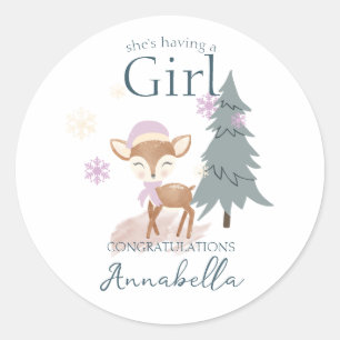 Sticker Rond Bébé cerf d'hiver mignon femelle faon