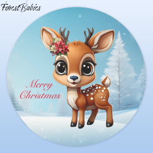 Sticker Rond Bébé cerf, pie, chevreau, 🦌 rennes floraux 🎄 nei