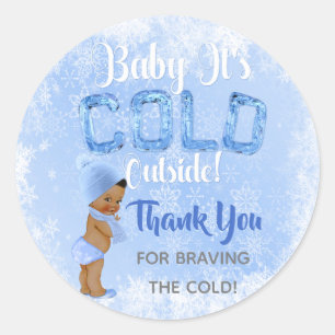 Sticker Rond Bébé c'est flocon de neige bleu Bain ethnique garç