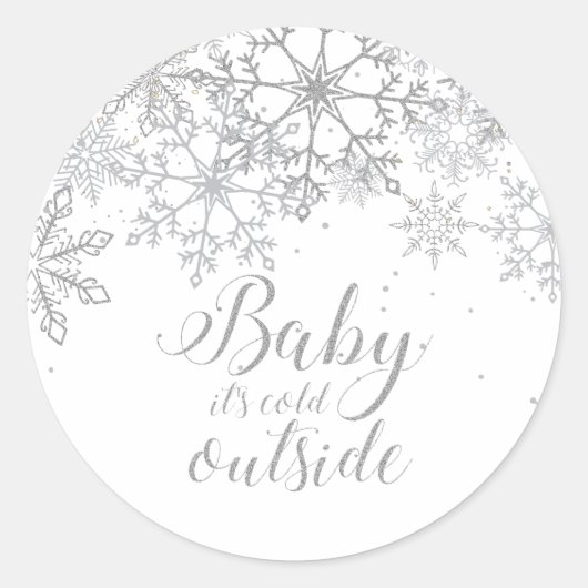 Sticker Rond Bébé c'est froid dehors Baby Showe Argent (Devant)