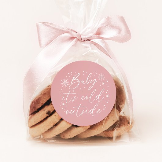 Sticker Rond Bébé C'est froid dehors Baby shower de flocon rose