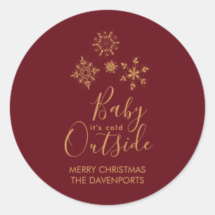 Sticker Rond Bébé c'est froid dehors Golden Snowflakes