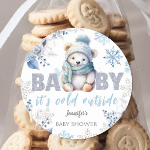Sticker Rond Bébé c'est froid dehors mignon Baby shower d'hiver
