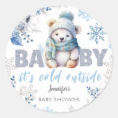 Sticker Rond Bébé c'est froid dehors mignon Baby shower d'hiver (Devant)