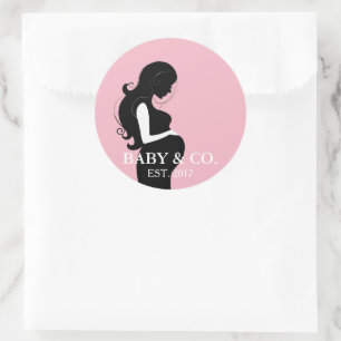 Sticker Rond BÉBÉ & CO. Baby shower de filles roses