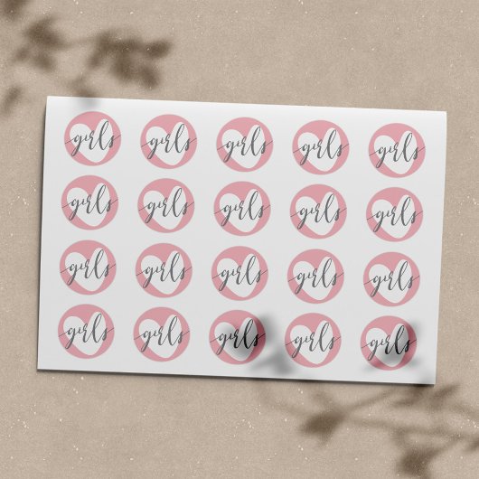 Sticker Rond Bébé Coeur rose "Filles" Gris Blanc