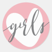 Sticker Rond Bébé Coeur rose "Filles" Gris Blanc (Devant)