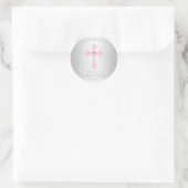 Sticker Rond Bébé Croix rose Baptême / Christening Merci fille (Sac)