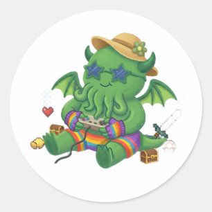 Sticker Rond Bébé Cthulhu Joueur