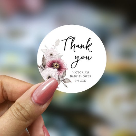 Sticker Rond Bébé dans le Baby shower en fleur