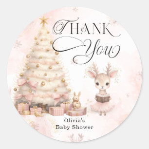 Sticker Rond Bébé de cerfs d'hiver son froid Baby shower extéri