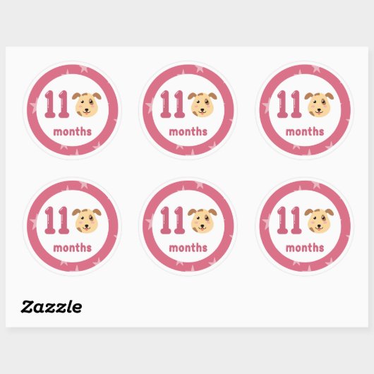 Sticker Rond Bébé de chiot mignon mensuel jalon (Feuille)