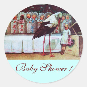 Sticker Rond BÉBÉ DE STORK DOUCHE DE GARÇON 3 bleu