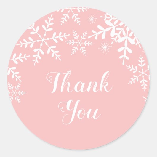 Sticker Rond Bébé d'hiver Fille Douche Pink Snowflakes (Devant)