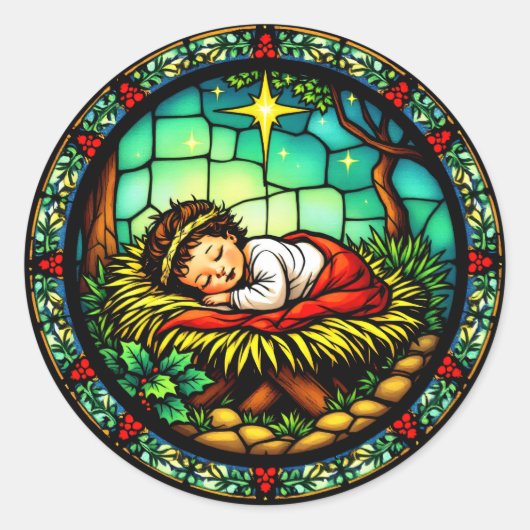 Sticker Rond Bébé dormant Jésus Noël (Devant)