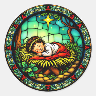 Sticker Rond Bébé dormant Jésus Noël
