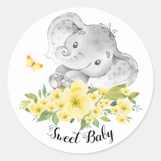 Sticker Rond Bébé doux éléphant doux chéri chatouille Faveur mi (Devant)