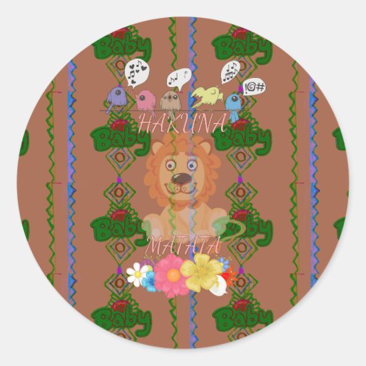 Sticker Rond Bébé drôle Lion King Hakuna Matata dernière éditio (Devant)