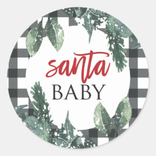 Sticker Rond Bébé du Père Noël Fête Prénatale de Noël
