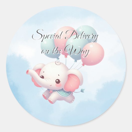 Sticker Rond bébé éléphant avec ballons (Devant)