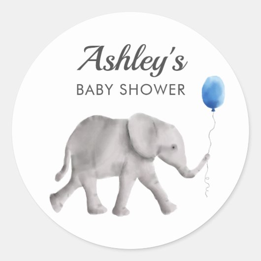 Sticker Rond Bébé Eléphant Baby shower Favoriser Sticker, Balis (Devant)