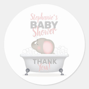 Sticker Rond Bébé Eléphant bulle Baby shower fille bain