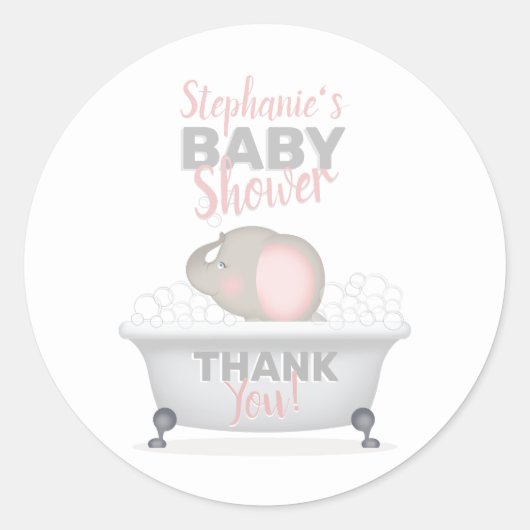 Sticker Rond Bébé Eléphant bulle Baby shower fille bain (Devant)