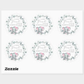 Sticker Rond Bébé Eléphant mignon Douche fille (Feuille)