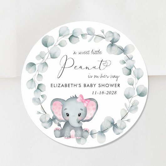 Sticker Rond Bébé Eléphant mignon Douche fille