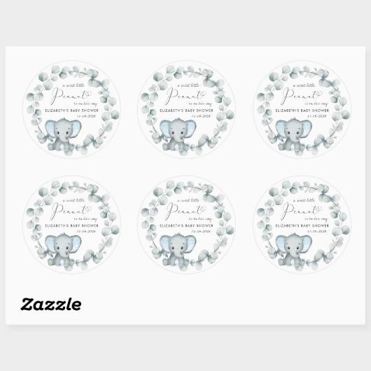 Sticker Rond Bébé Eléphant mignon Douche garçon (Feuille)