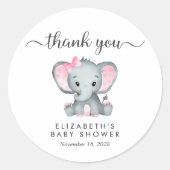 Sticker Rond Bébé Eléphant mignon fille Douche Merci (Devant)