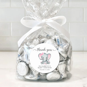 Sticker Rond Bébé Eléphant mignon fille Douche Merci