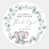 Sticker Rond Bébé Eléphant mignon fille Douche Merci (Devant)