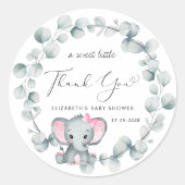 Sticker Rond Bébé Eléphant mignon fille Douche Merci (Devant)
