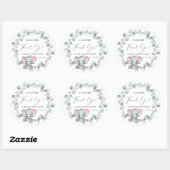Sticker Rond Bébé Eléphant mignon fille Douche Merci (Feuille)
