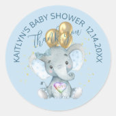 Sticker Rond Bébé Eléphant mignon garçon douche Merci (Devant)