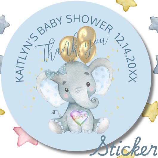 Sticker Rond Bébé Eléphant mignon garçon douche Merci