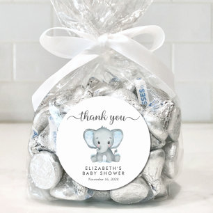 Sticker Rond Bébé Eléphant mignon garçon douche Merci