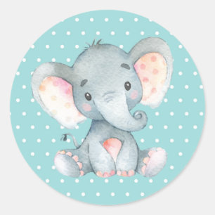 Sticker Rond Bébé éléphant Shower Aqua