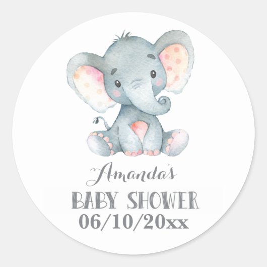 Sticker Rond Bébé éléphant Shower Gris (Devant)