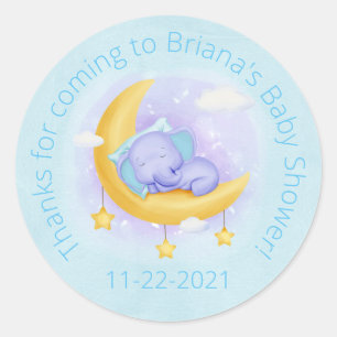 Sticker Rond Bébé éléphant shower pour un garçon en bleu