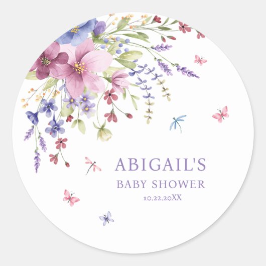 STICKER ROND BÉBÉ EN BLOOM BABY SHOWER FLEUR SAUVAGE FLEURI (Devant)