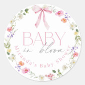 Sticker Rond Bébé en Fleur Baby shower à fleurs rose Bow (Devant)