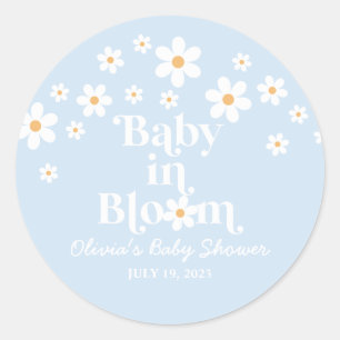 Sticker Rond Bébé en fleur ! Baby shower de bouho bleu Retro Da