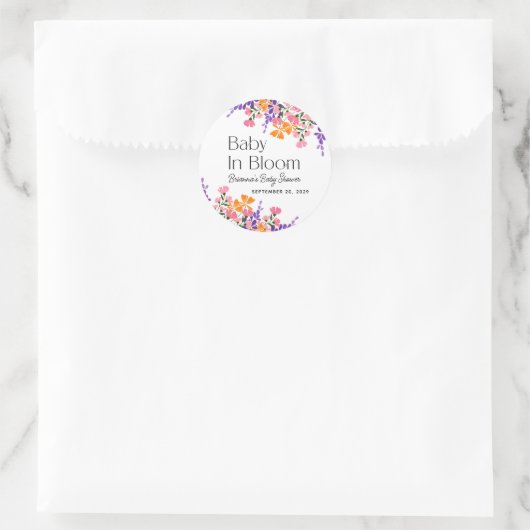 Sticker Rond Bébé en fleur Baby shower de fleurs de printemps v (Sac)